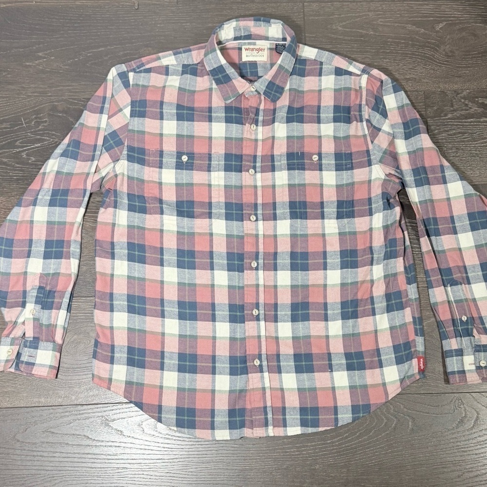 Wrangler Men's Casual Pink and Blue Checkered Shirt Size XL